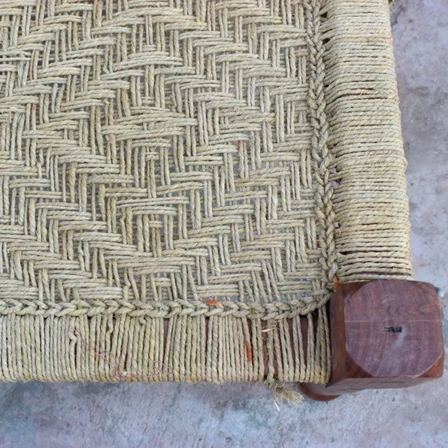 Indian Solid Wood Charpai Khat Manjhi Woven Charpoy Daybed Brown Jute XL