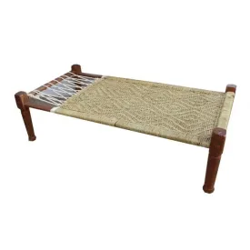 Indian Solid Wood Charpai Khat Manjhi Woven Charpoy Daybed Brown Jute XL