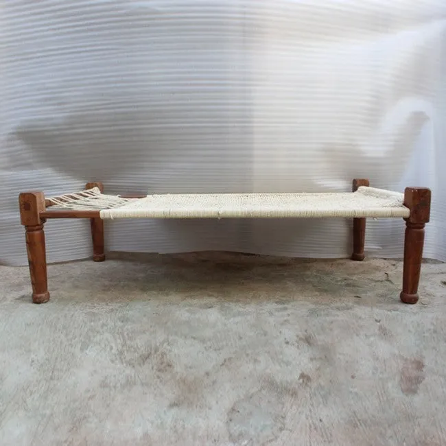 Indian Solid Wood Charpai Khat Manjhi Woven Charpoy Daybed Hand Woven White L