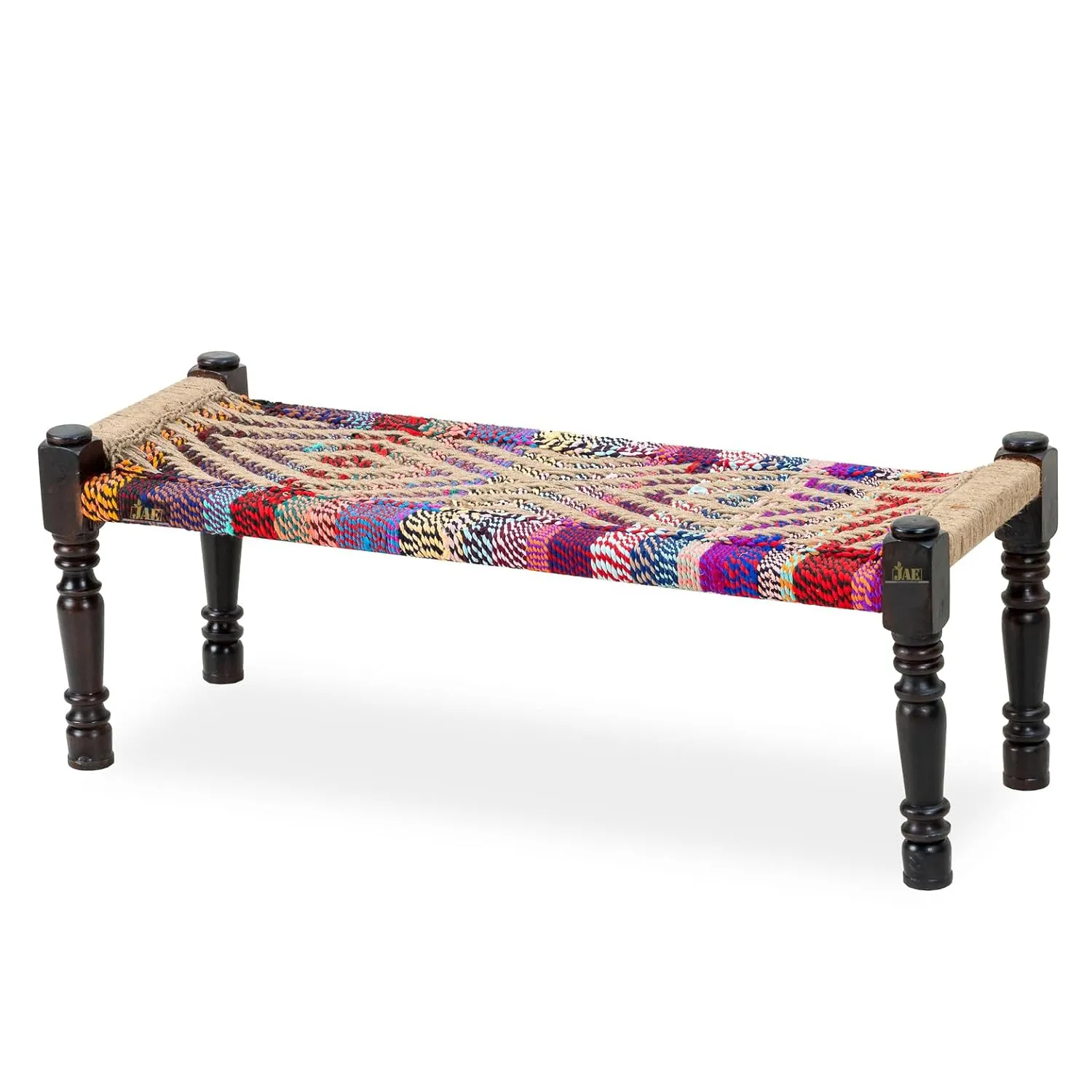 Indian Solid Wood Handmade Jute & Multicolor Rope Bench Khat Manjhi Woven Charpai Daybed (Copy)