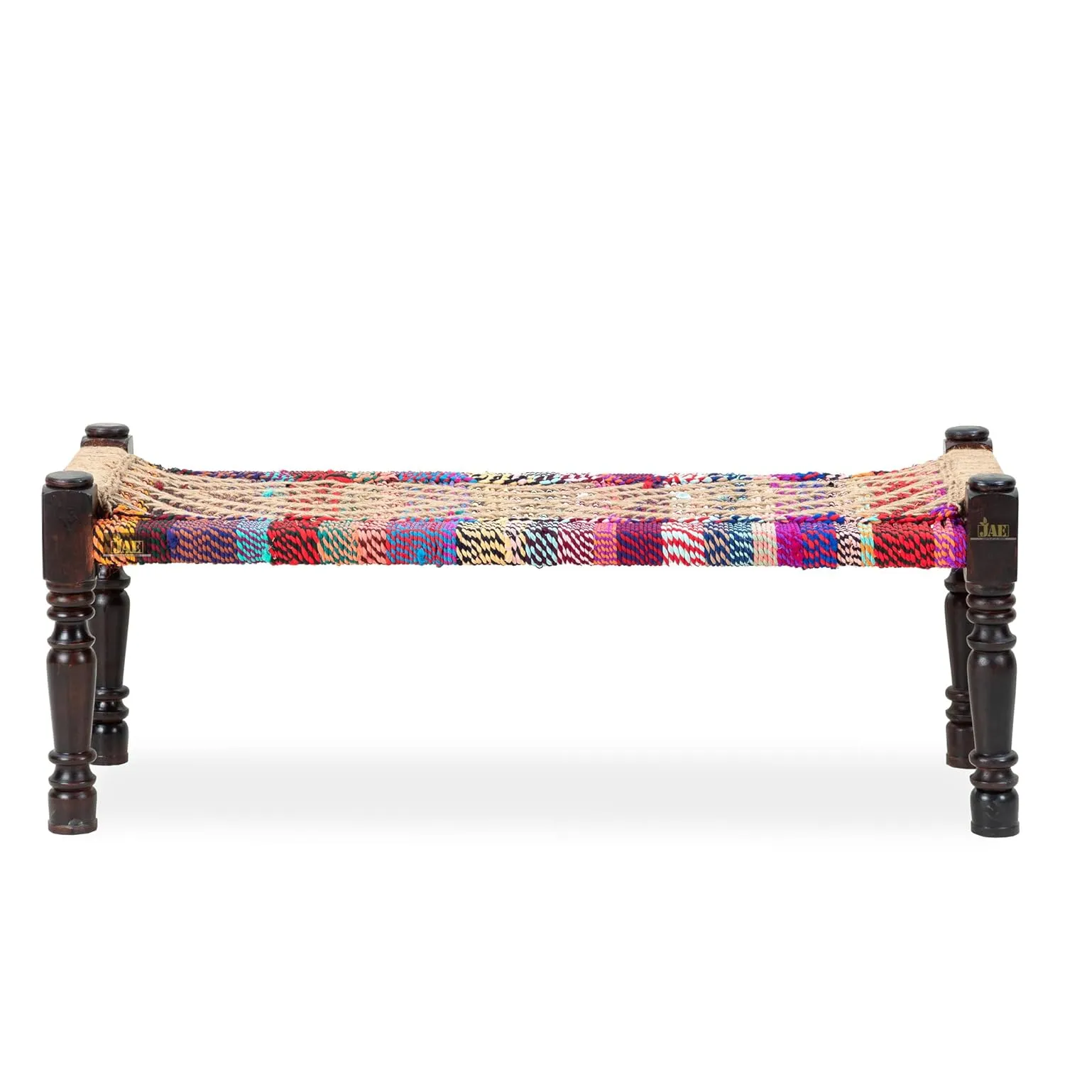 Indian Solid Wood Handmade Jute & Multicolor Rope Bench Khat Manjhi Woven Charpai Daybed (Copy)