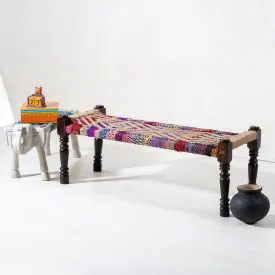 Indian Solid Wood Handmade Jute & Multicolor Rope Bench Khat Manjhi Woven Charpai Daybed (Copy)