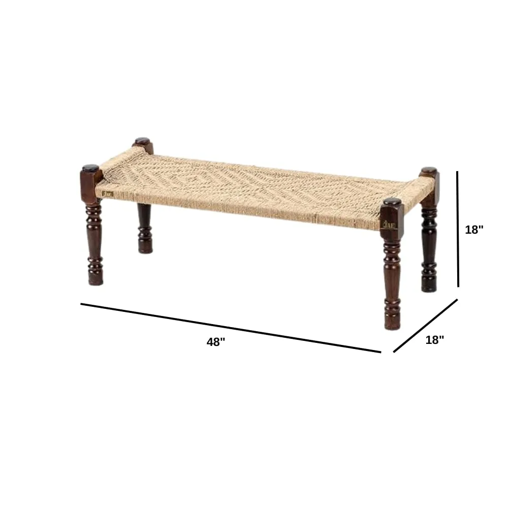 Indian Solid Wood Handmade Jute Rope Bench Charpai Khat Manjhi Woven Charpai Daybed