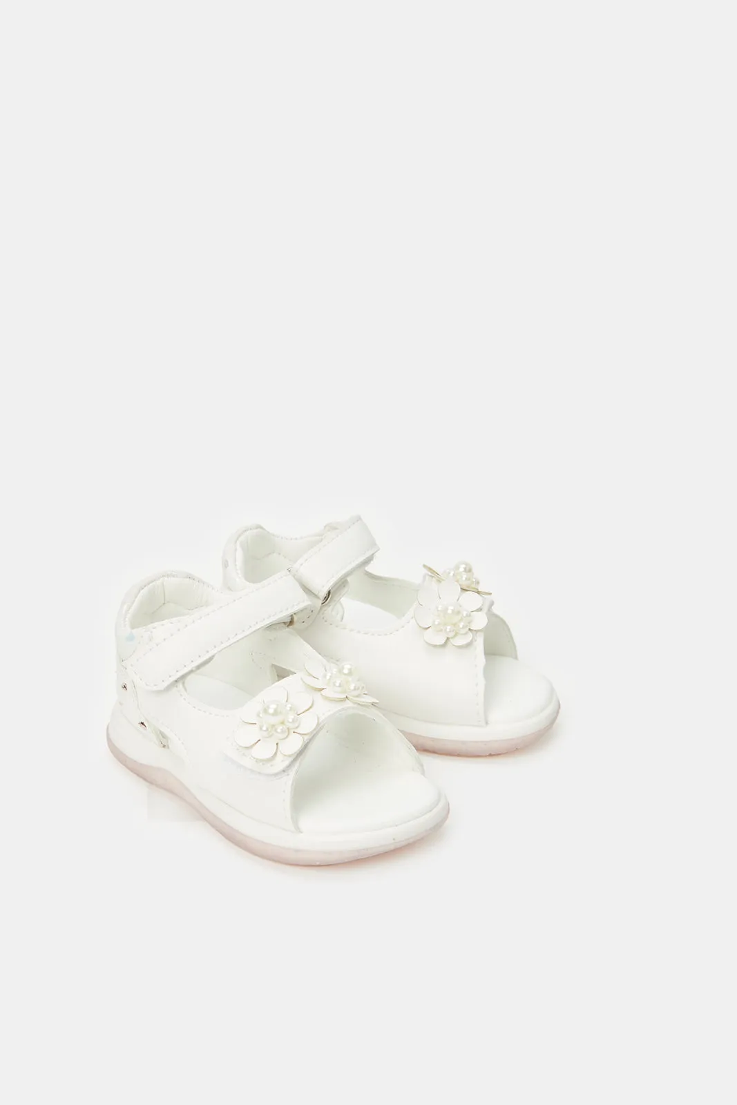 Infant Girls White Pearl Floral Sandals