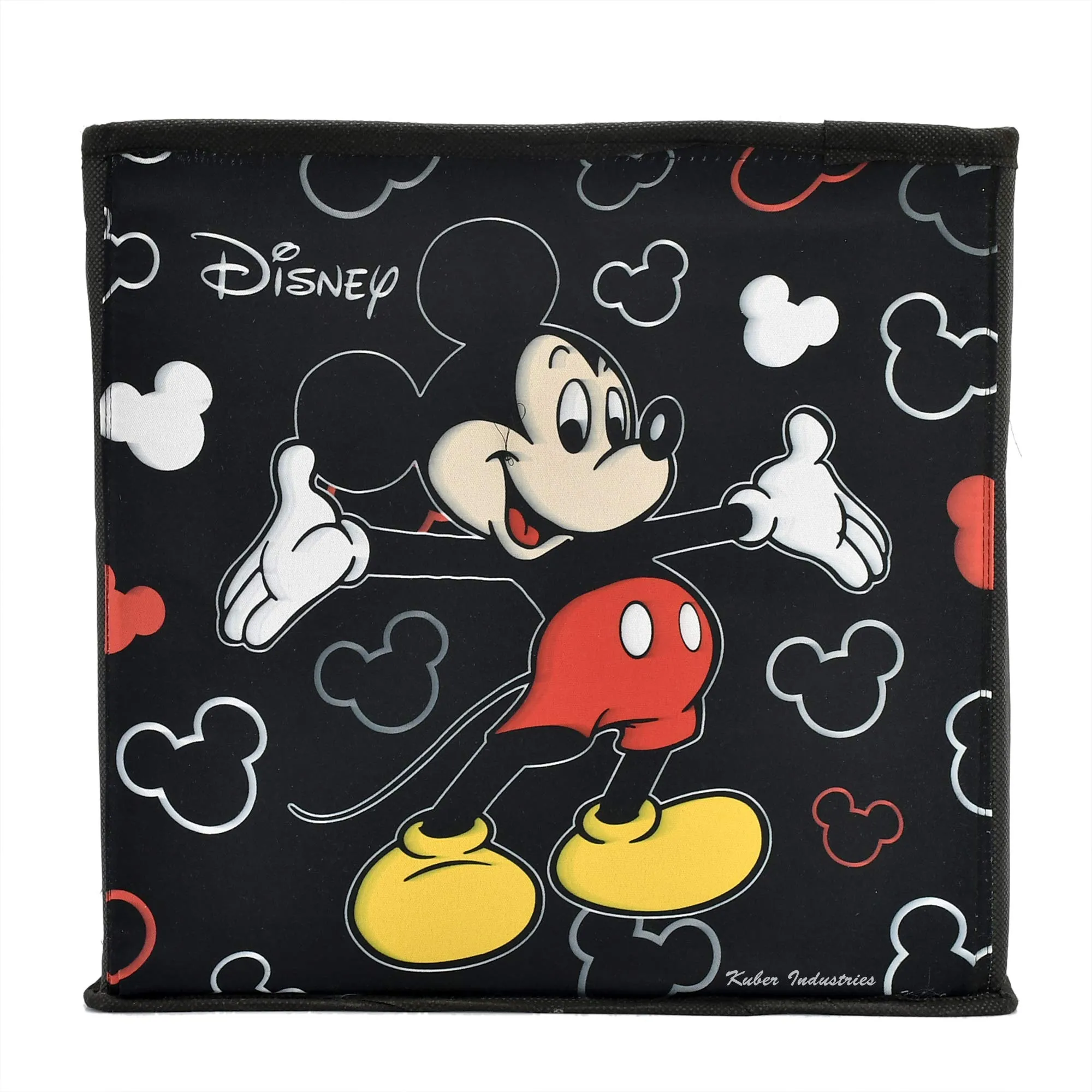 Kuber Industries Disney Mickey Mouse Print Non Woven Fabric Foldable Cloth Storage Box Toy, Books Wardrobe Organiser Cube with Handle (Black, Large) - 2 Pieces