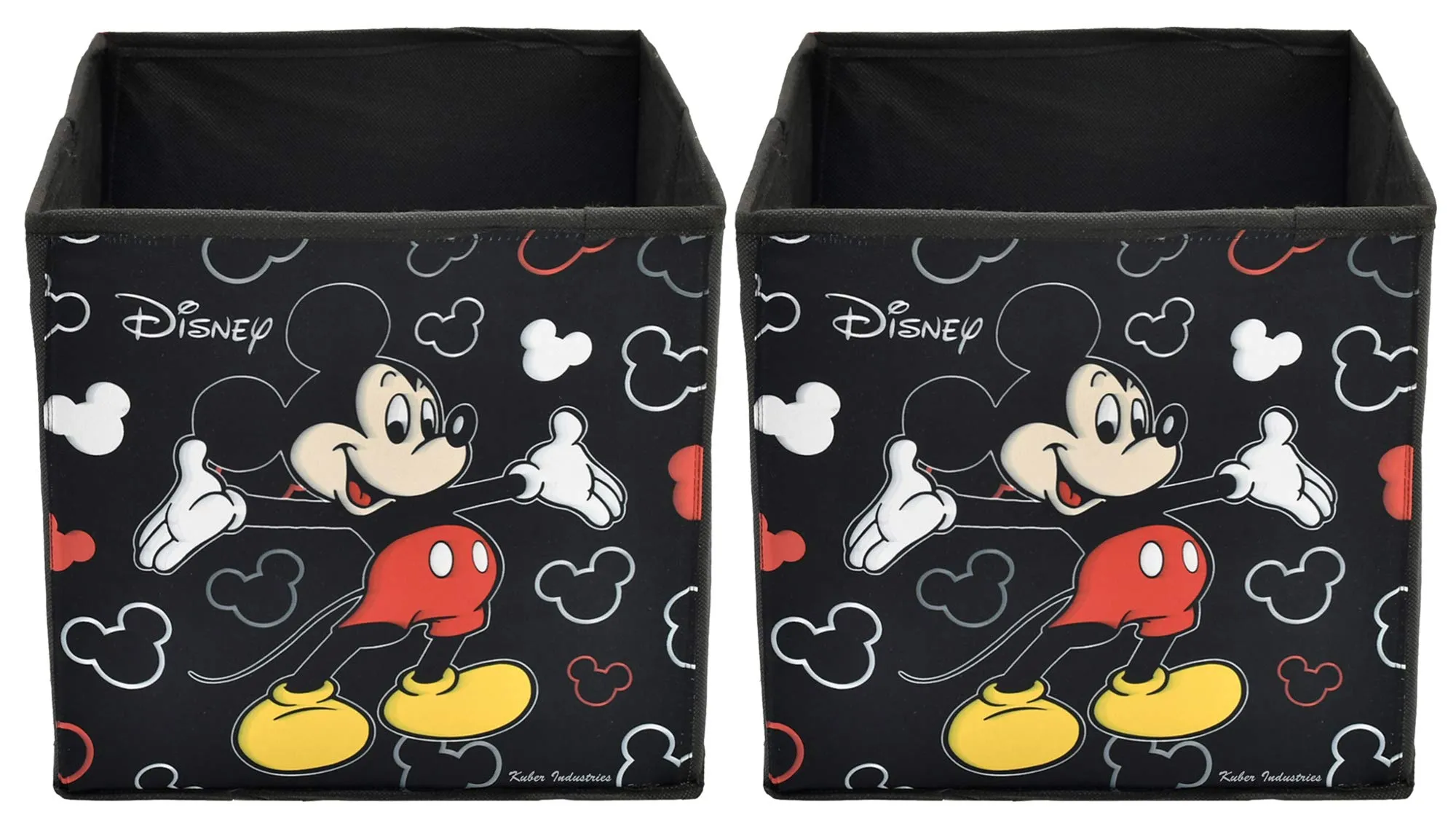 Kuber Industries Disney Mickey Mouse Print Non Woven Fabric Foldable Cloth Storage Box Toy, Books Wardrobe Organiser Cube with Handle (Black, Large) - 2 Pieces