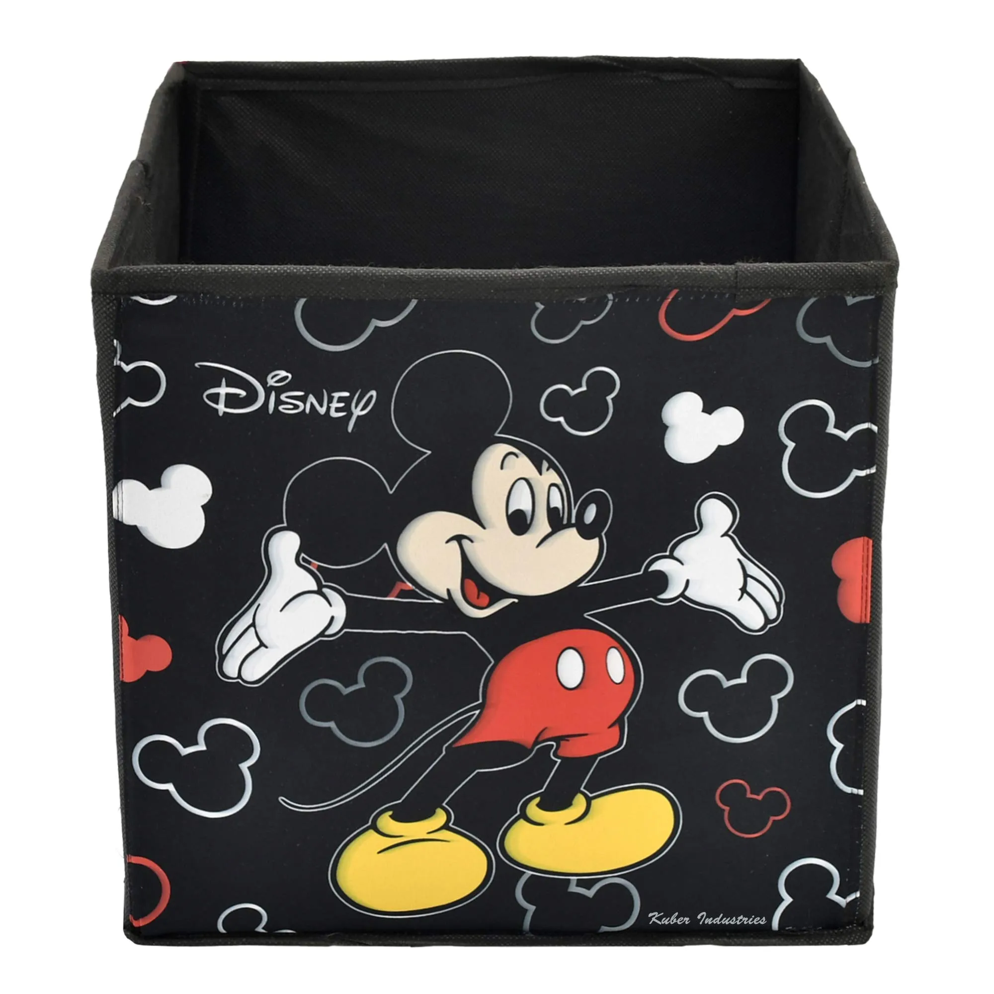 Kuber Industries Disney Mickey Mouse Print Non Woven Fabric Foldable Cloth Storage Box Toy, Books Wardrobe Organiser Cube with Handle (Black, Large) - 2 Pieces