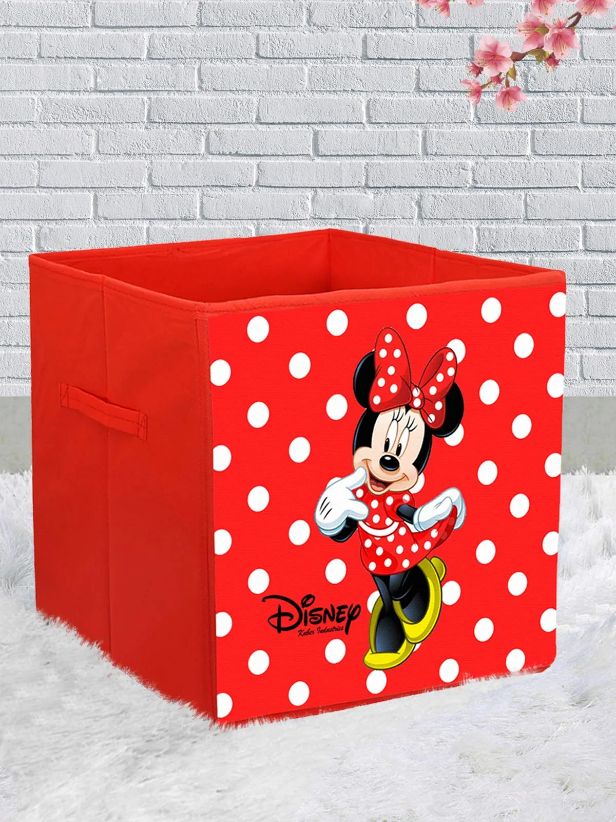 Kuber Industries Disney Minnie Print Non Woven Fabric 3 Pieces Foldable Large Size Storage Cube Toy,Books,Shoes Storage Box with Handle (Red)