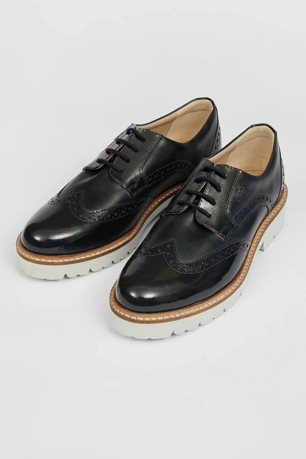 Ladies Lace Up Brogues Pod Leather/Patent Ladies Shoes Navy Kortney