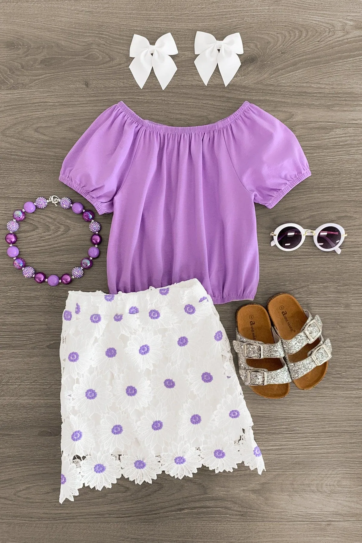 Lavender & White Daisy Skirt Set