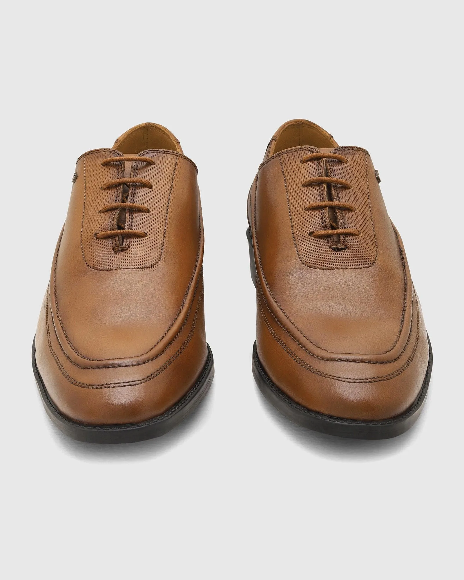 Leather Tan Solid Oxford Shoes - Ruby