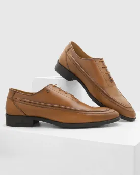 Leather Tan Solid Oxford Shoes - Ruby