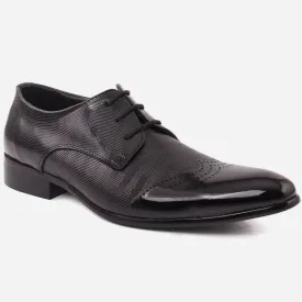 Men “DAMIEN” Perforated Design Patent Toe Lace Up Textured Surface Oxford Leather Formal Shoes