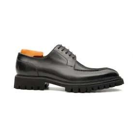 Men's Classic Black Derby Leather Shoes with Lug Sole