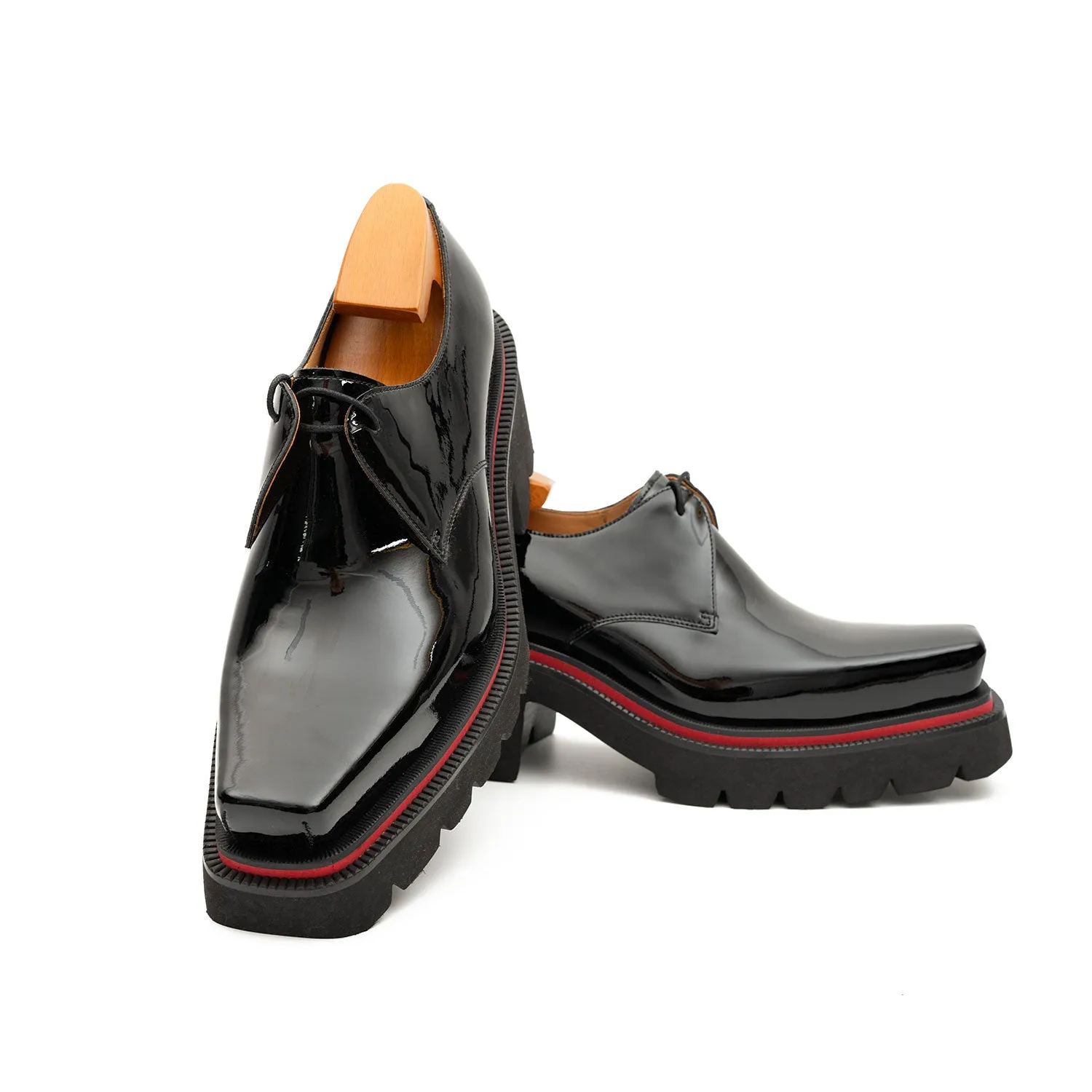 Men's Patent Leather Derby Shoes with Chunky Sole