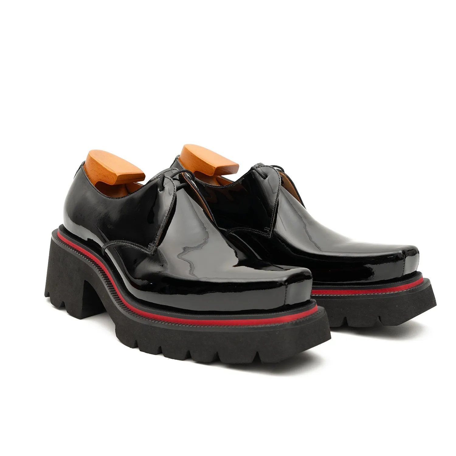 Men's Patent Leather Derby Shoes with Chunky Sole