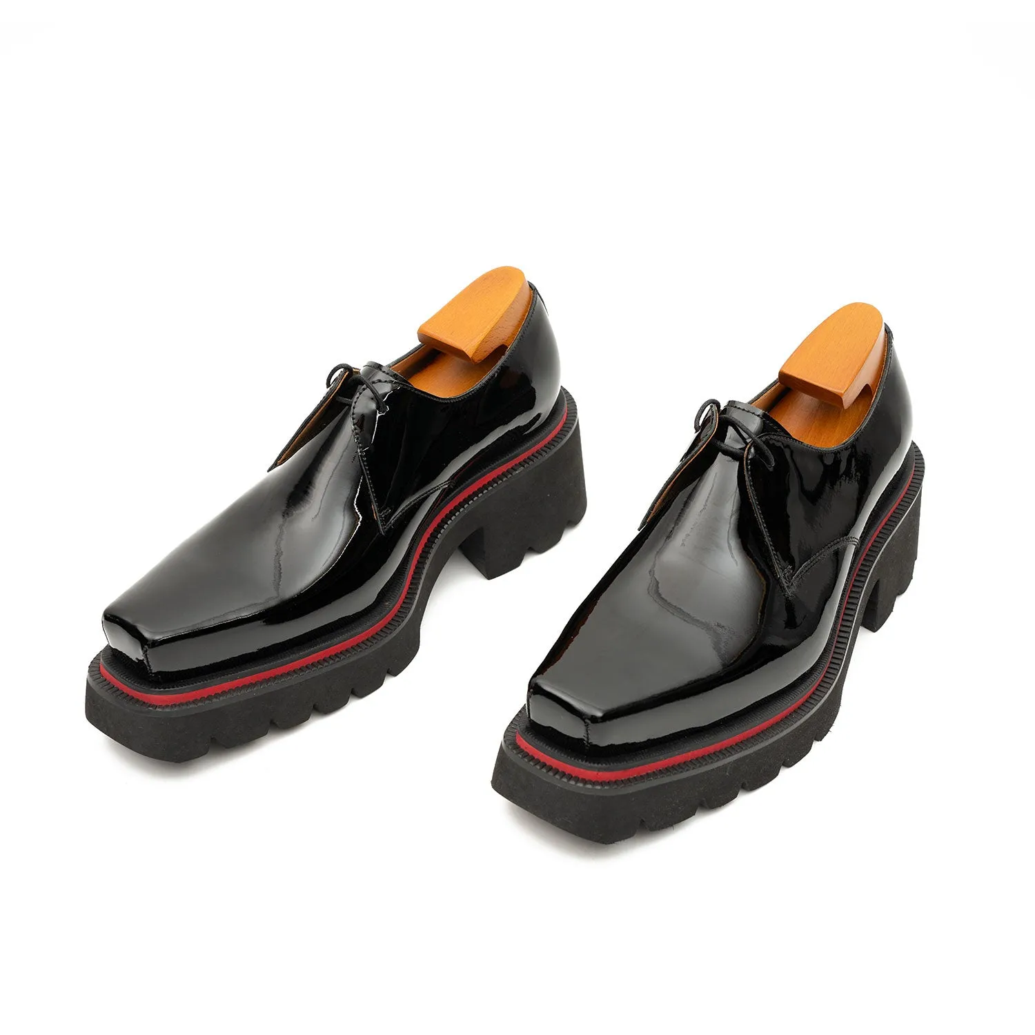 Men's Patent Leather Derby Shoes with Chunky Sole