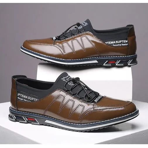 Men's real leather High quality elastic band Fashion design Solid toughness Comfortable business shoes