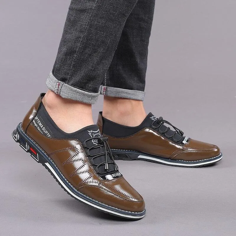 Men's real leather High quality elastic band Fashion design Solid toughness Comfortable business shoes