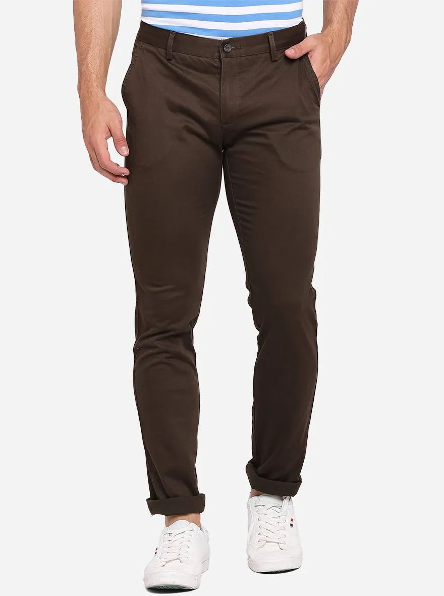 Olive Solid Super Slim Fit Casual Trouser | Greenfibre