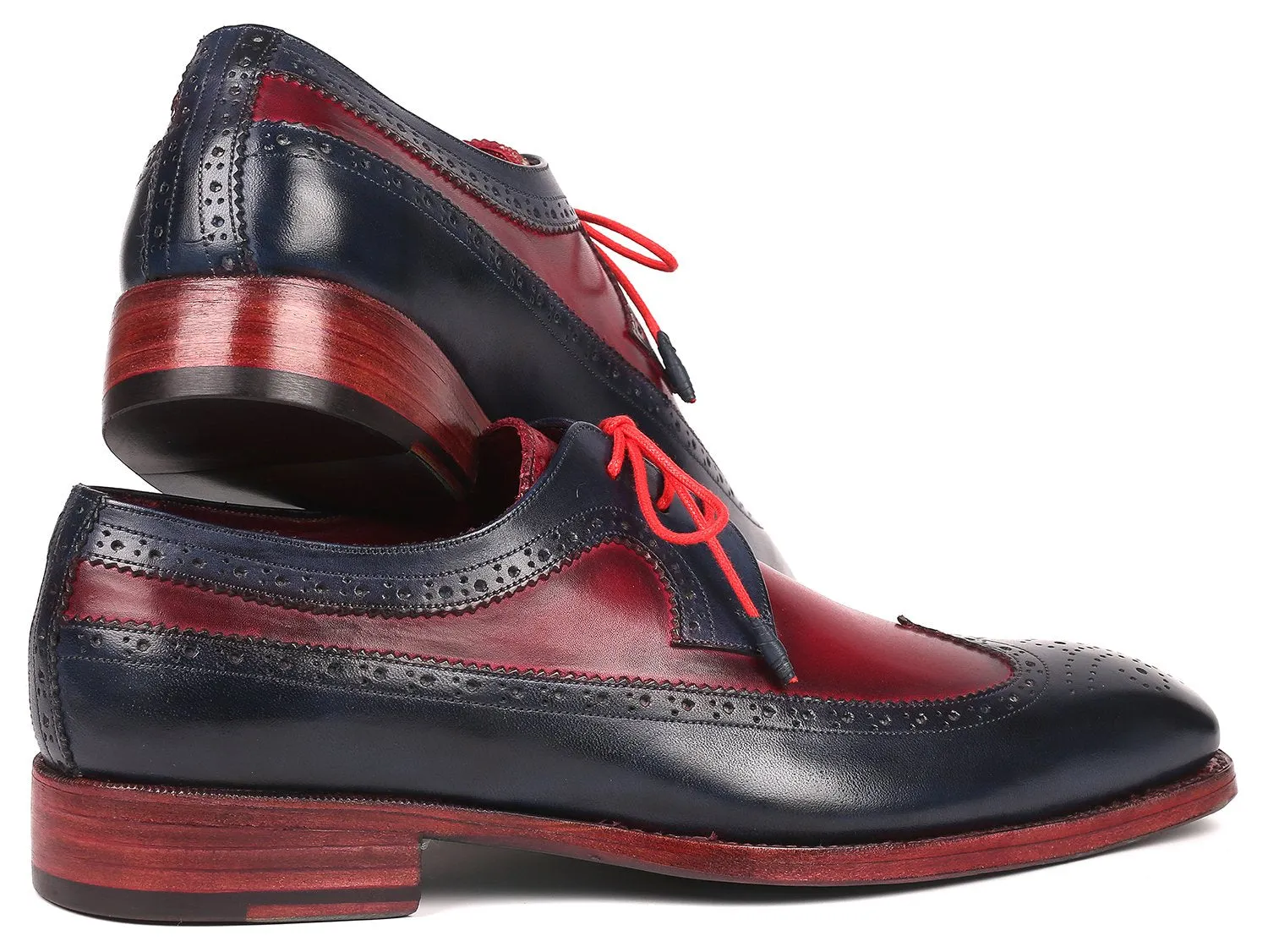 Paul Parkman Goodyear Welted Wingtip Derby Shoes in Navy & Bordeaux