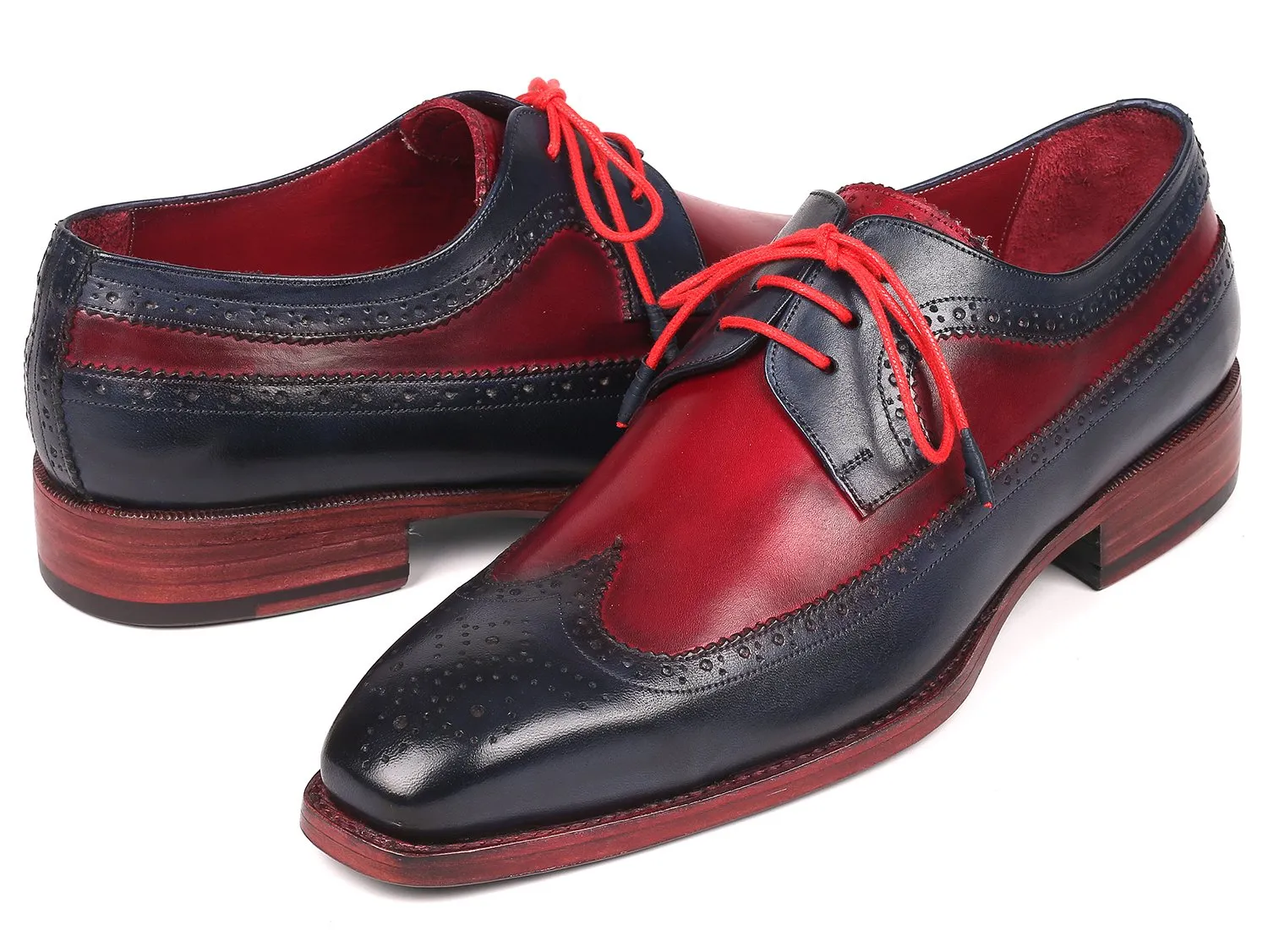 Paul Parkman Goodyear Welted Wingtip Derby Shoes in Navy & Bordeaux