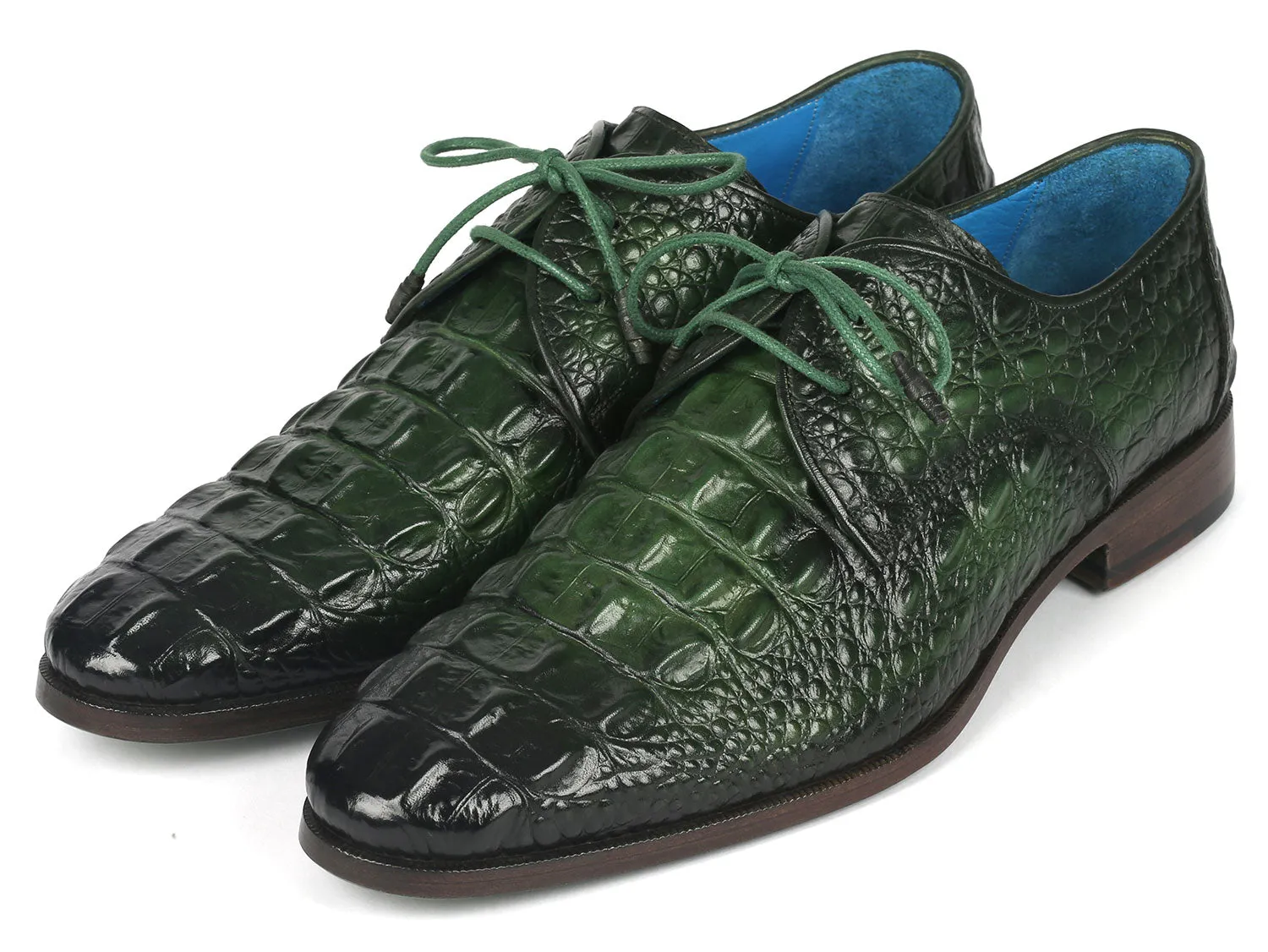 Paul Parkman Men's Green Croco Textured Leather Derby Shoes