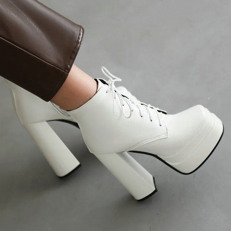 Platform chunky high heels combat boots plus size