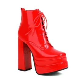 Platform chunky high heels combat boots plus size