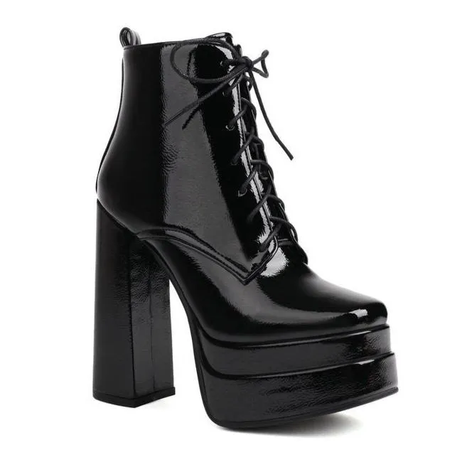 Platform chunky high heels combat boots plus size