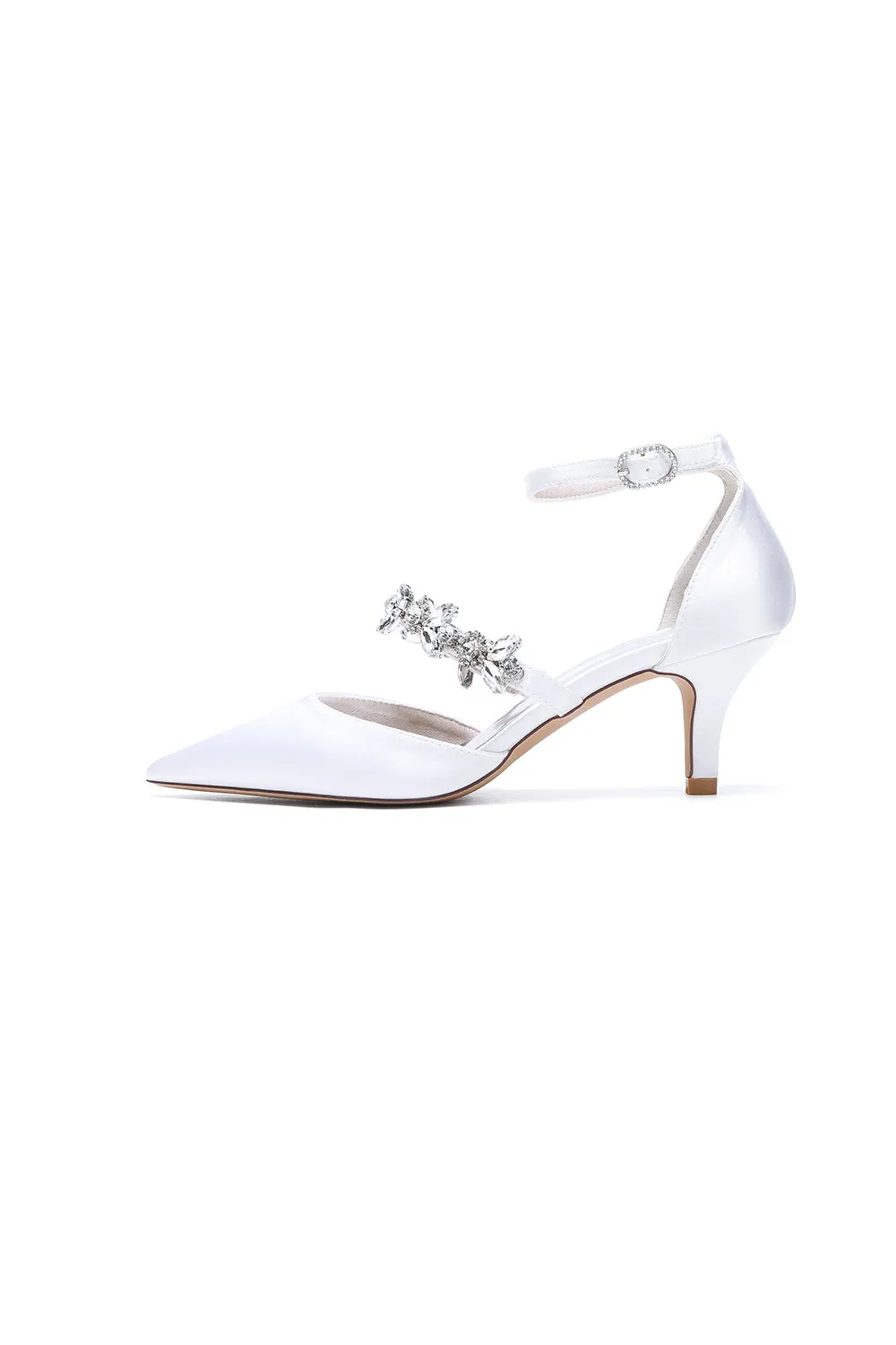 Pointed Toe Rhinestone Ankle Straps High Heels