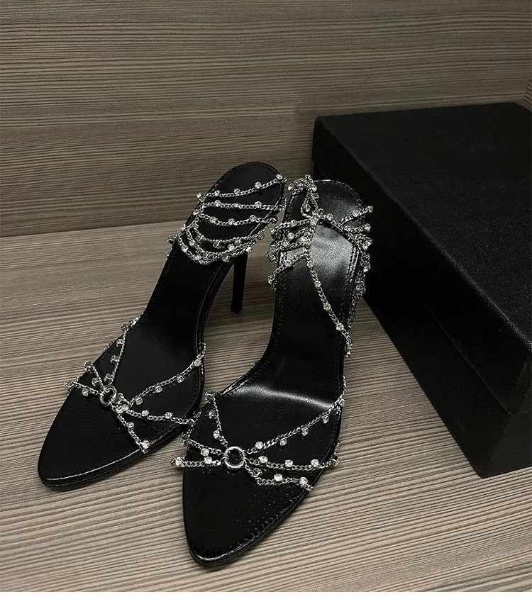 Rhinestone Chain Hollow Party Stiletto High Heels