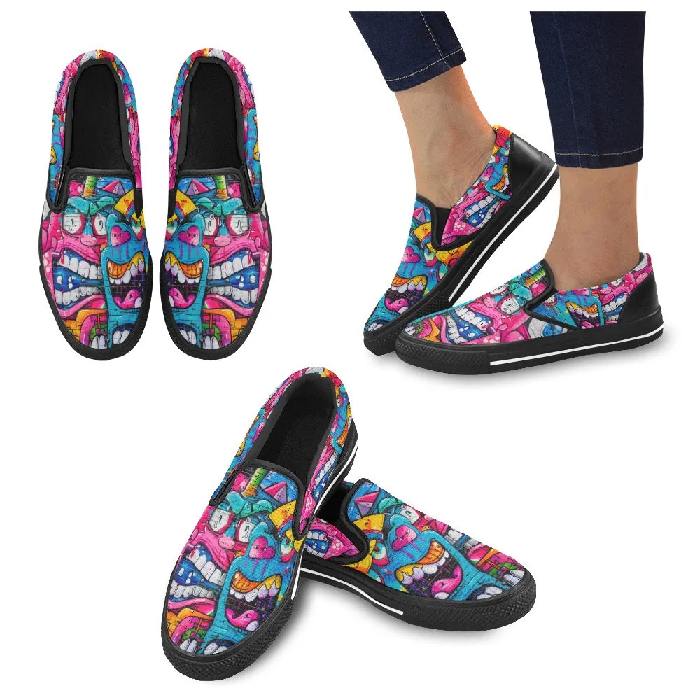 Slip-on Canvas Women's Shoes graffiti in vivid colors