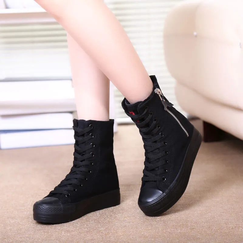 Uniwim Punk Black Zipper Canvas Shoes SE21370