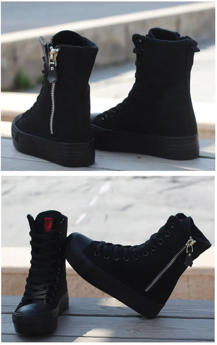 Uniwim Punk Black Zipper Canvas Shoes SE21370