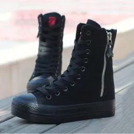 Uniwim Punk Black Zipper Canvas Shoes SE21370