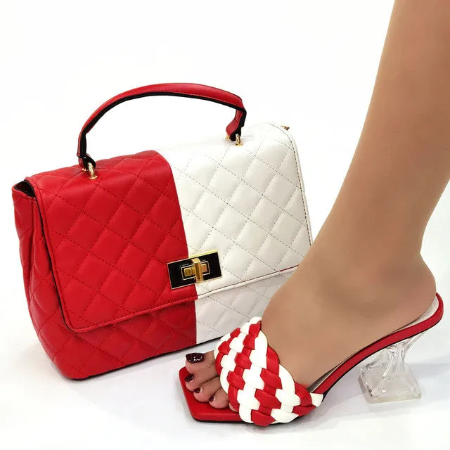 Venus Chan Sexy Slip-On Square Toe Heel Shoes with Matching Bag