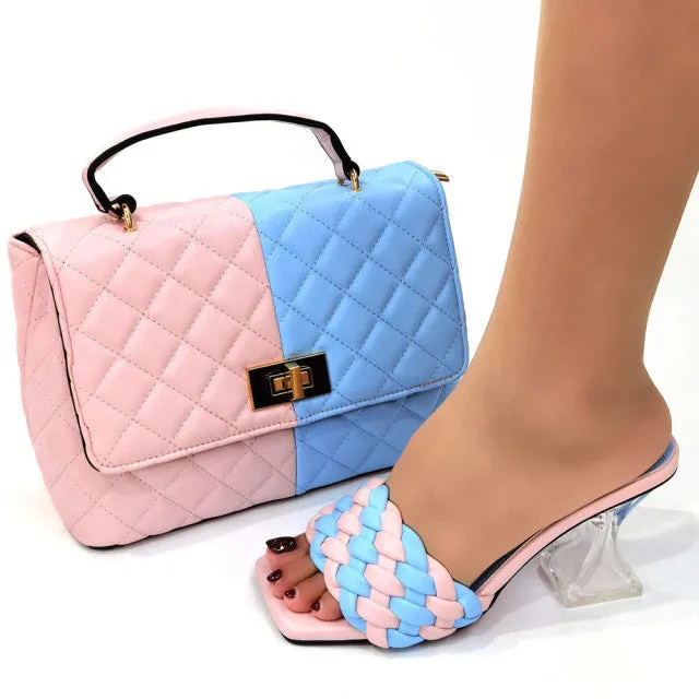 Venus Chan Sexy Slip-On Square Toe Heel Shoes with Matching Bag