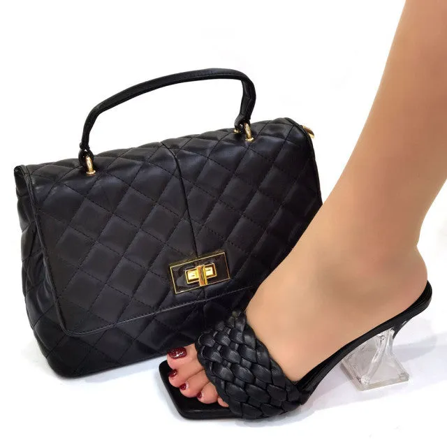 Venus Chan Sexy Slip-On Square Toe Heel Shoes with Matching Bag