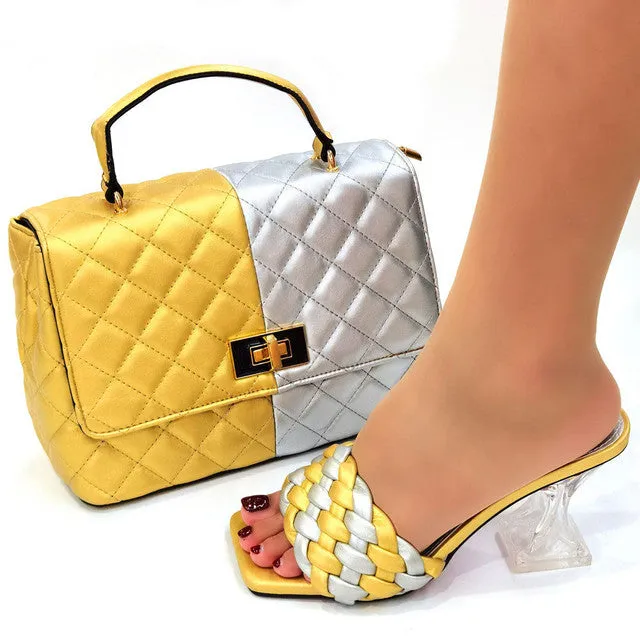 Venus Chan Sexy Slip-On Square Toe Heel Shoes with Matching Bag