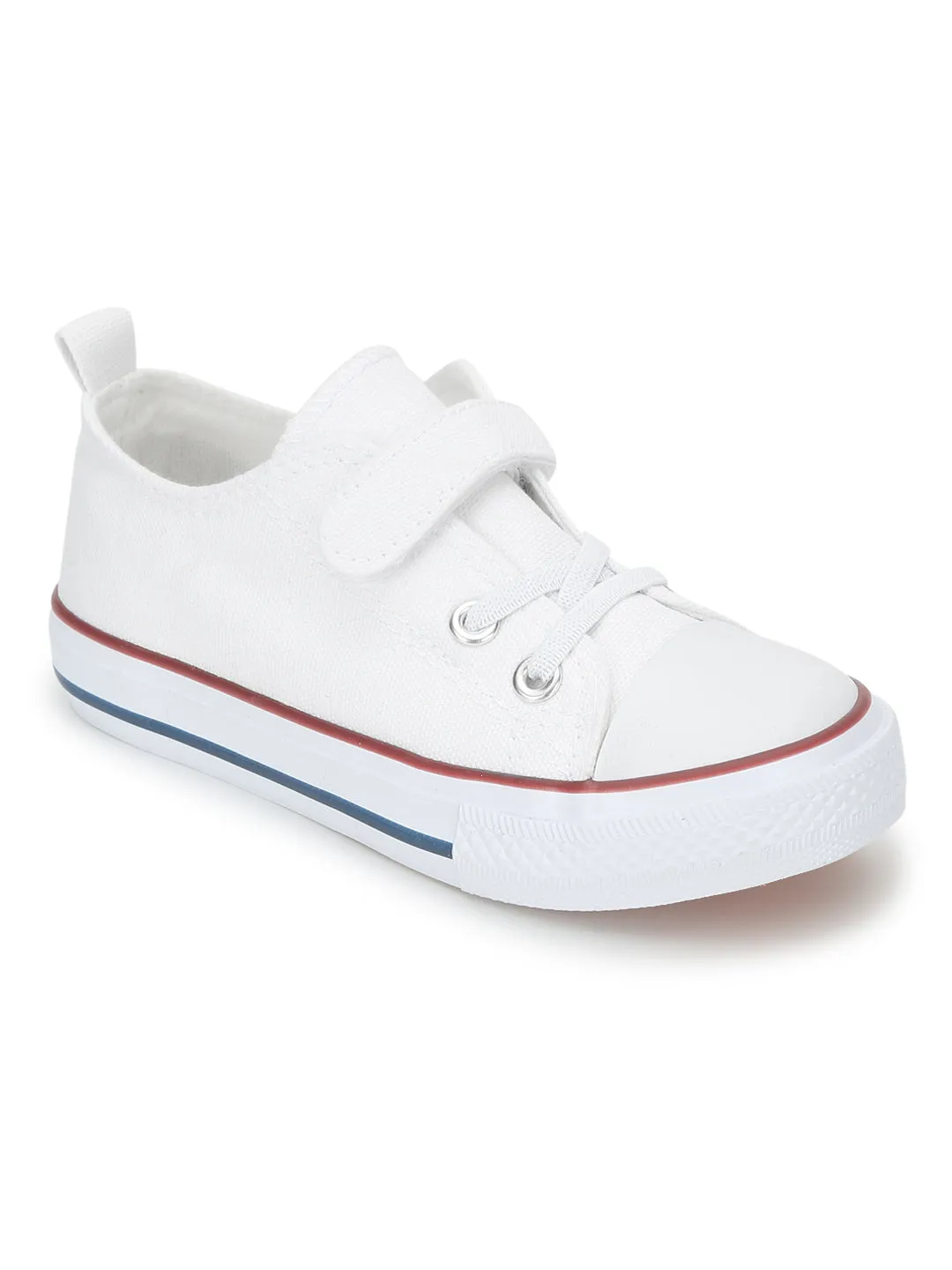 White Canvas Stylish Velcro Sneakers For Kids-Unisex (TC-VKCAN3-WHT)