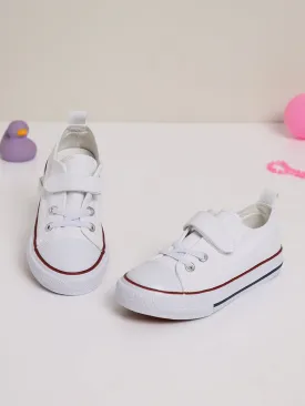 White Canvas Stylish Velcro Sneakers For Kids-Unisex (TC-VKCAN3-WHT)