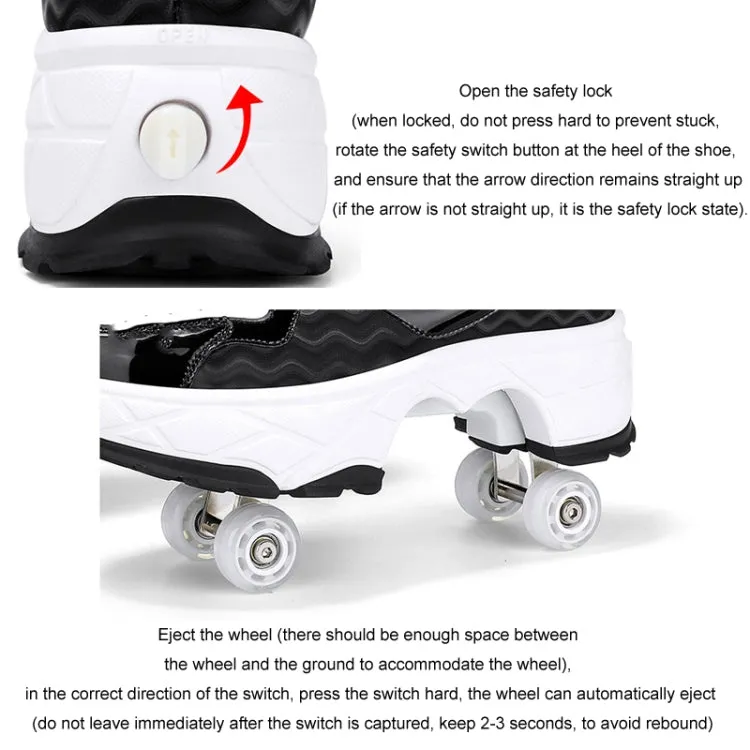 With Brakes Deformable Four-wheel Retractable Double-row Dual-purpose Roller Skates, Size: 38(DF08 White)