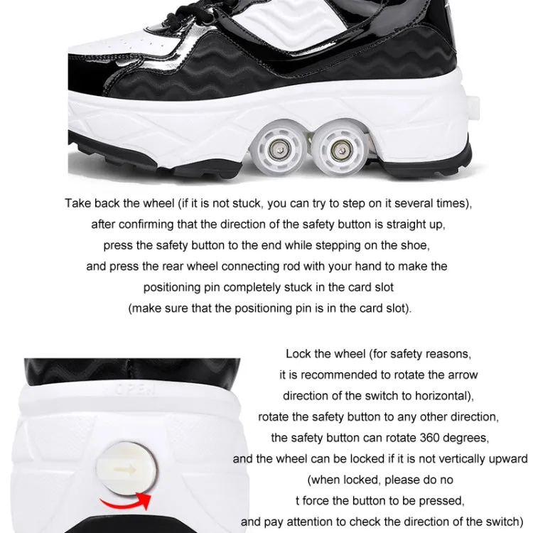 With Brakes Deformable Four-wheel Retractable Double-row Dual-purpose Roller Skates, Size: 38(DF08 White)