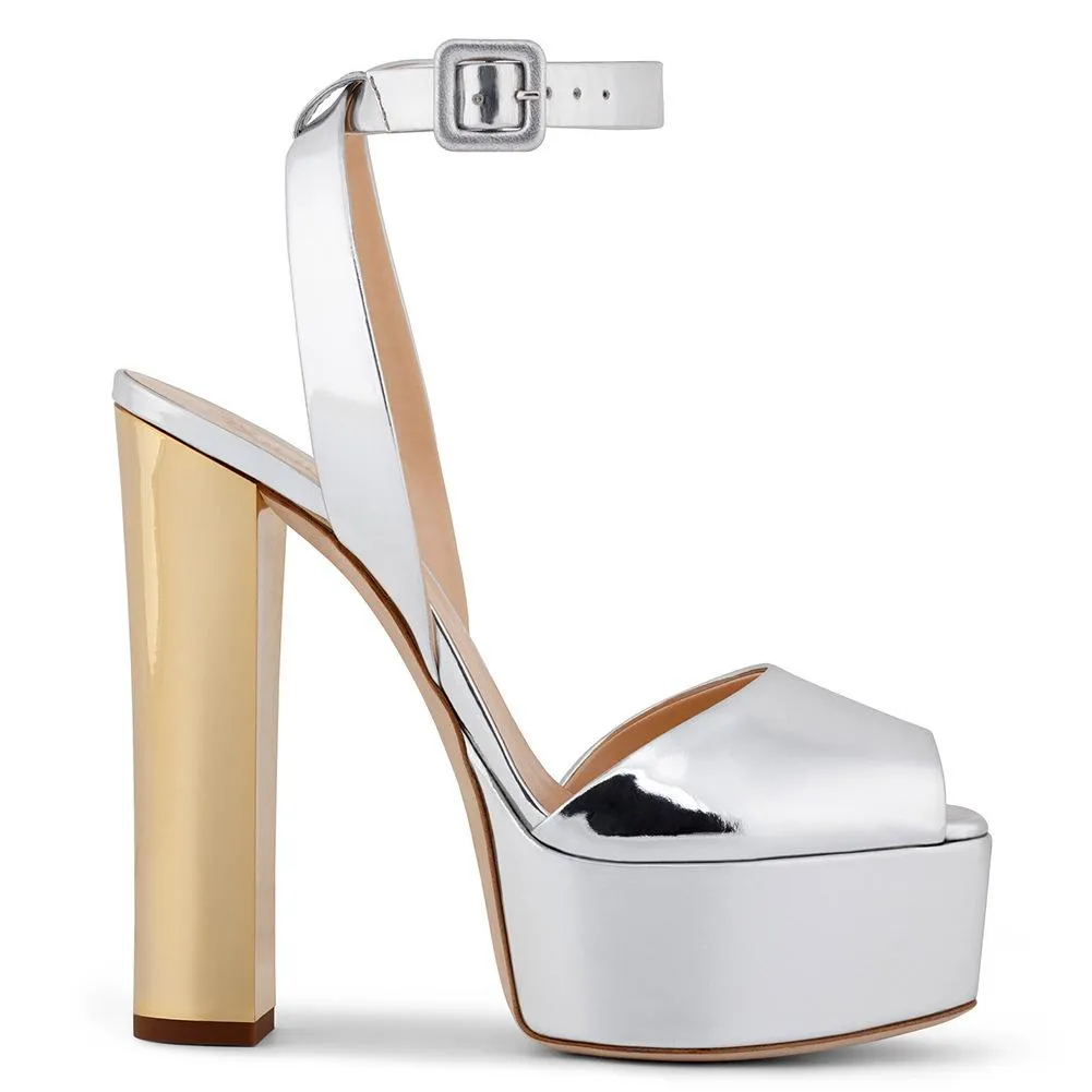 Women chunky high heels ankle buckle strap platform heels