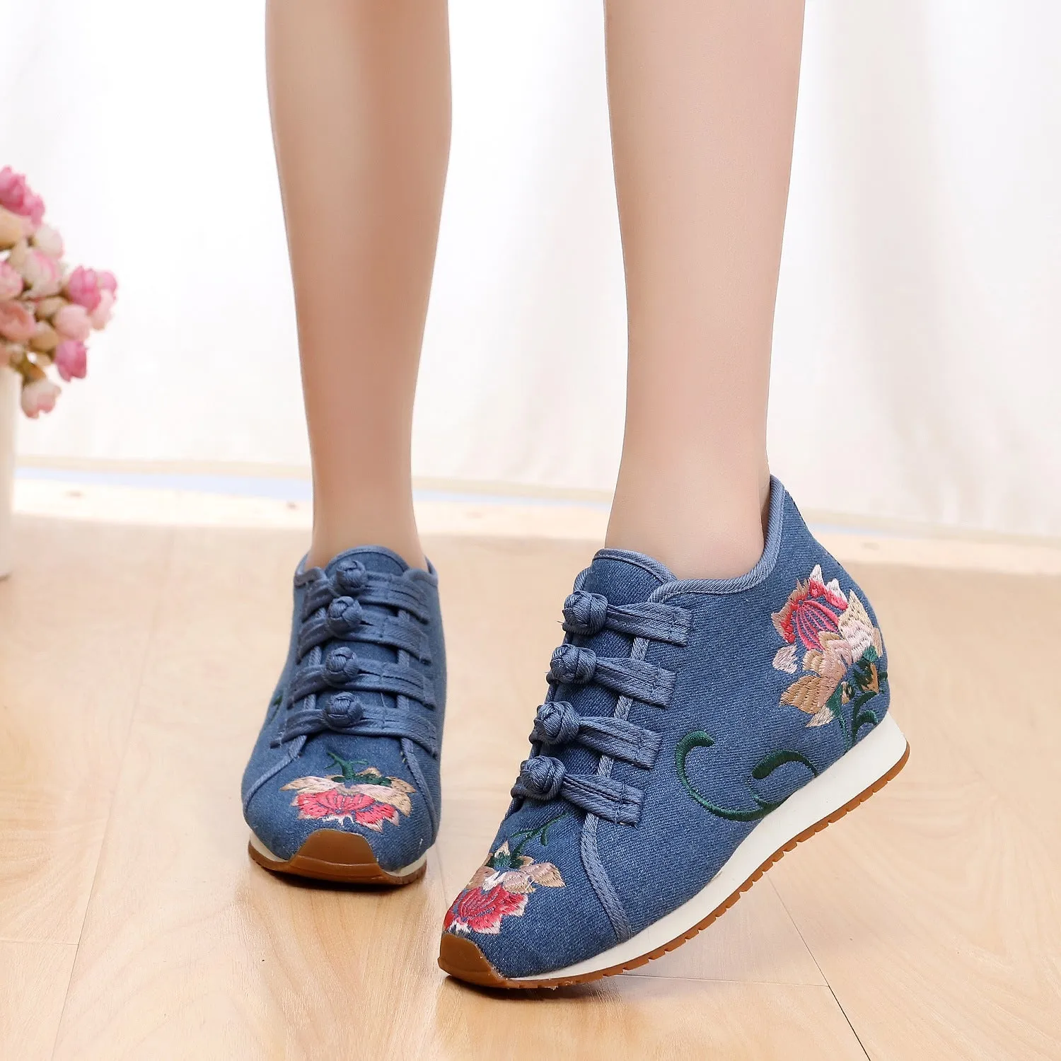 Women's Buckle Female Cloth Ethnic Style Canvas Shoes