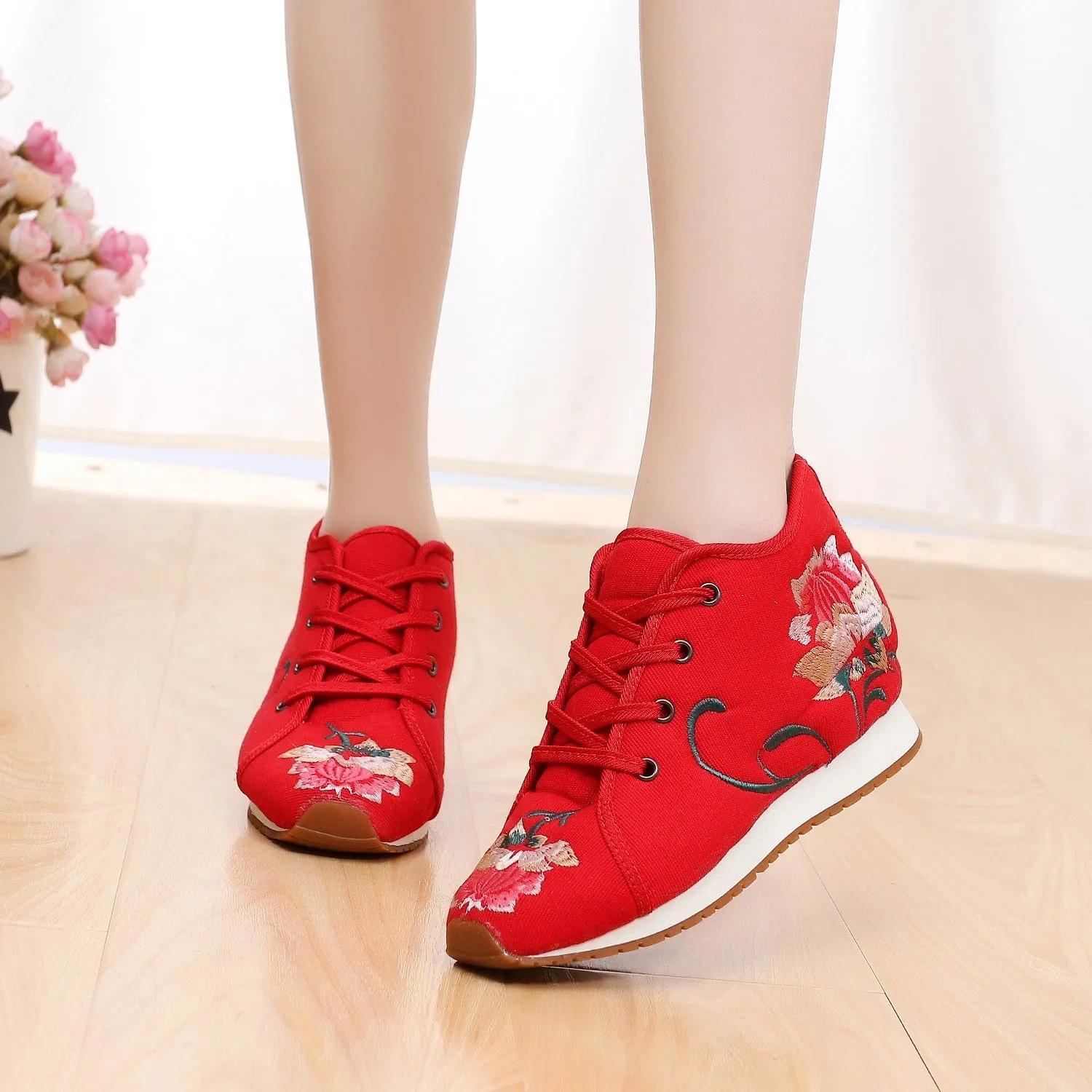 Women's Buckle Female Cloth Ethnic Style Canvas Shoes