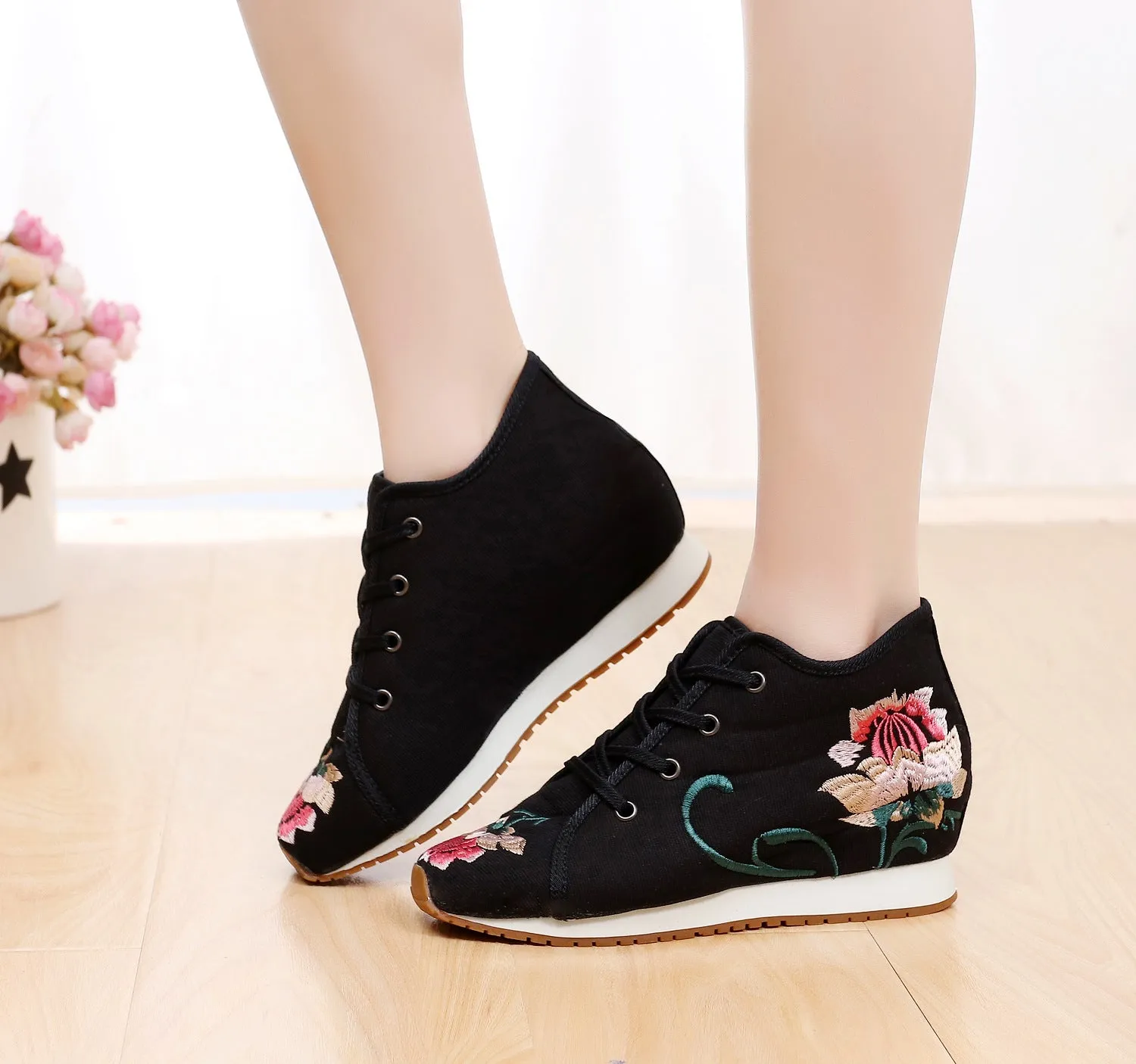 Women's Buckle Female Cloth Ethnic Style Canvas Shoes