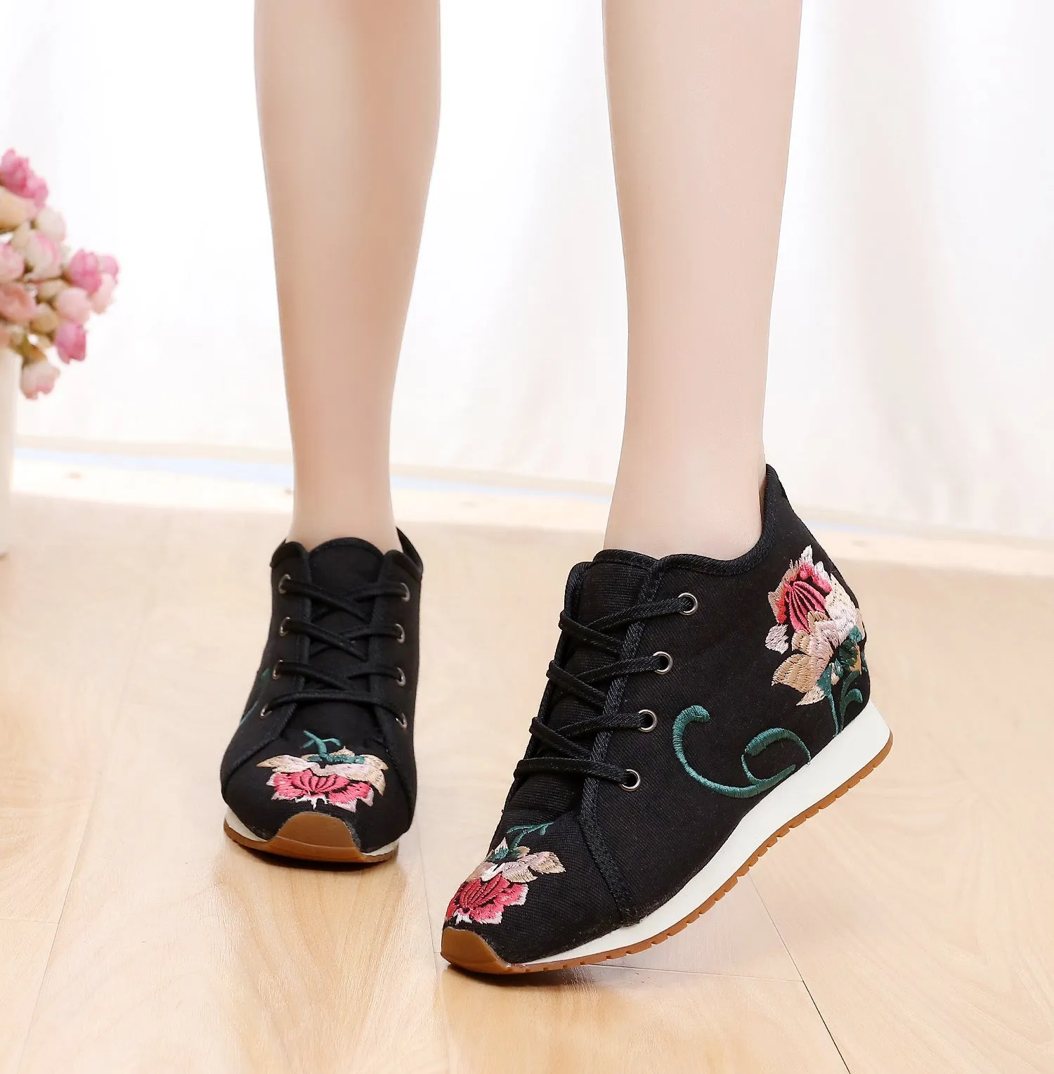 Women's Buckle Female Cloth Ethnic Style Canvas Shoes