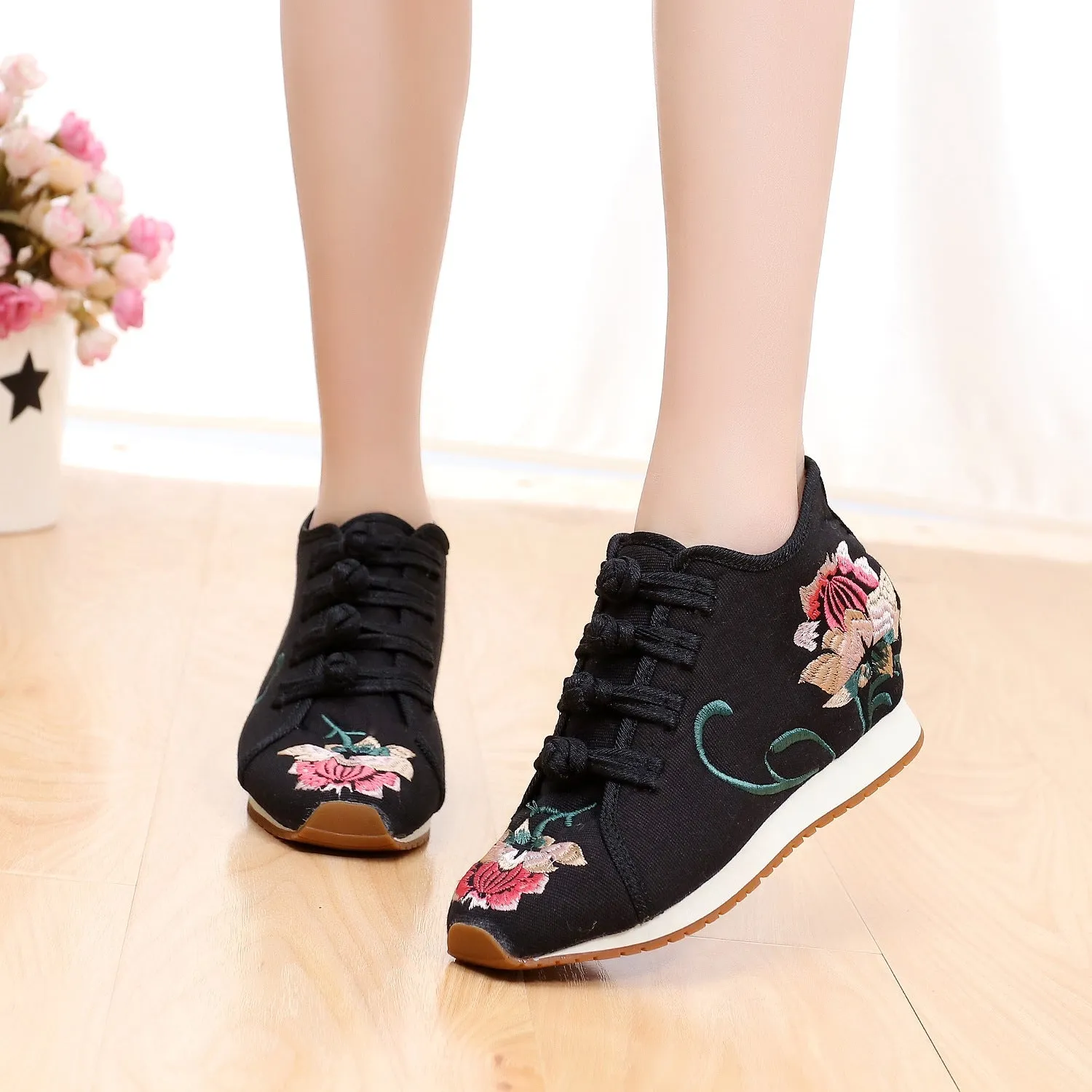 Women's Buckle Female Cloth Ethnic Style Canvas Shoes